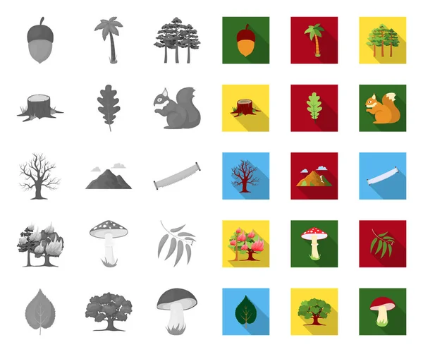 Bos en natuur mono, platte iconen in set collectie voorontwerp. Forest Life vector symbool voorraad Web illustratie. — Stockvector