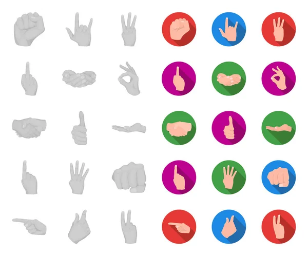 Hand gesture mono, flat icons in set collection for design. Рисунок векторных символов ладони и пальца . — стоковый вектор