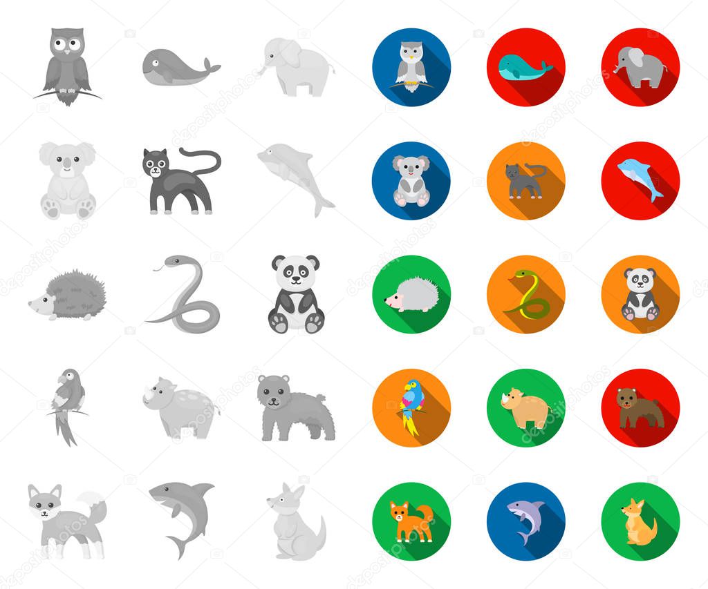 An unrealistic animal mono,flat icons in set collection for design. Toy animals vector symbol stock illustration.