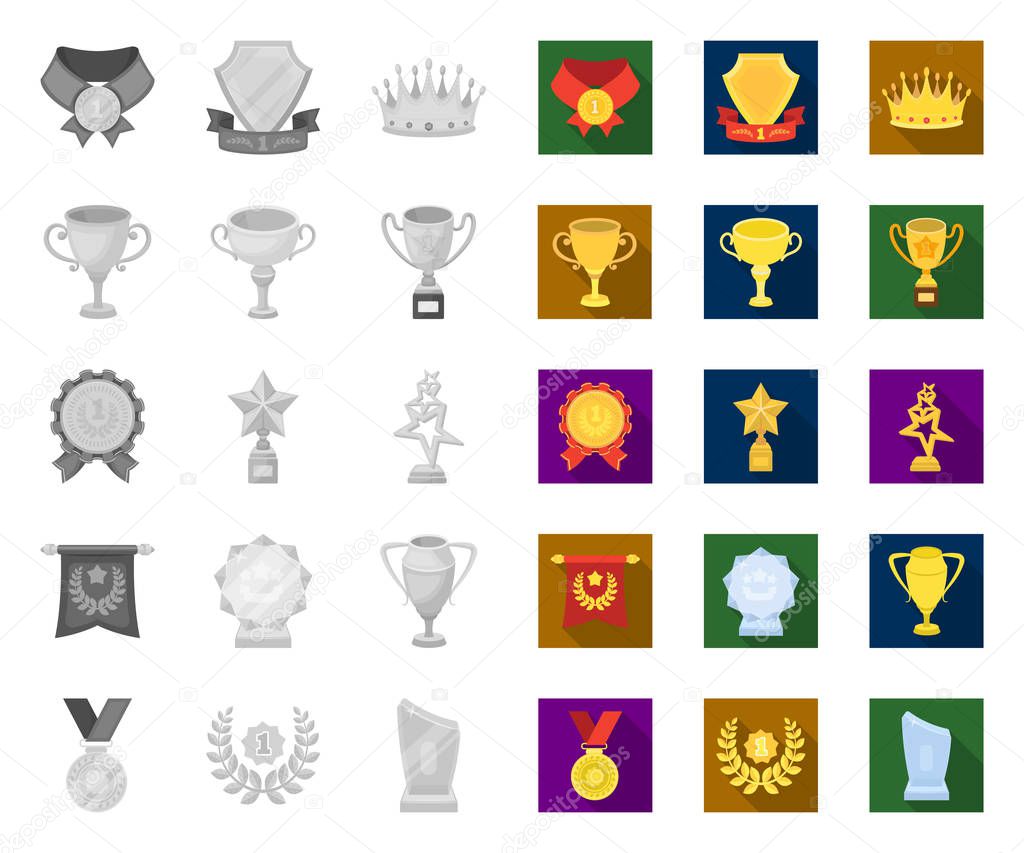 Awards and trophies mono,flat icons in set collection for design.Reward and achievement vector symbol stock  illustration.