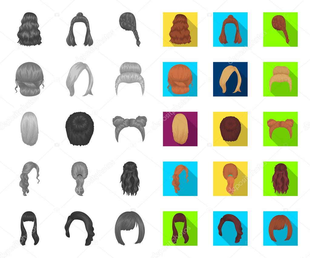 Female hairstyle mono,flat icons in set collection for design. Stylish haircut vector symbol stock web illustration.