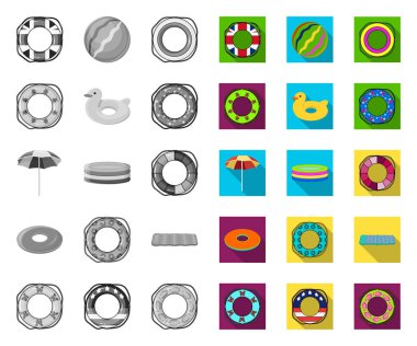 Çok renkli yüzme daire mono, tasarım için set koleksiyonunda düz simgeler. Farklı lifebuoys vektör sembolü stok web illüstrasyon.