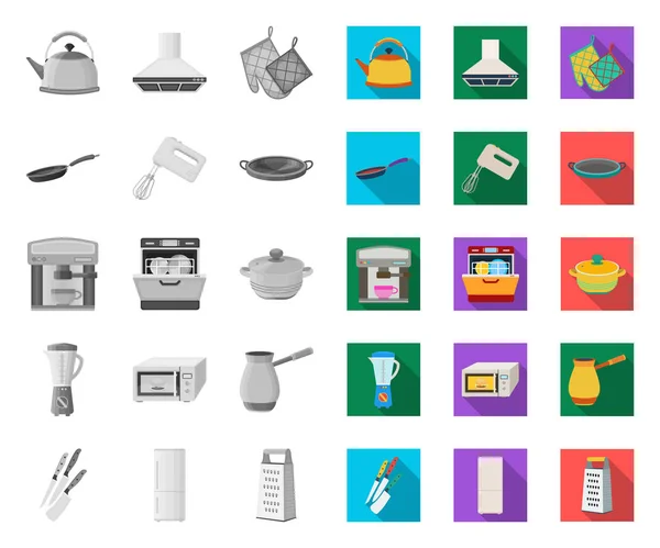Vybavení kuchyní mono, ploché ikony v kolekci set pro návrh. Symboly pro kuchyň a příslušenství symbol akciových webů ilustrace. — Stockový vektor