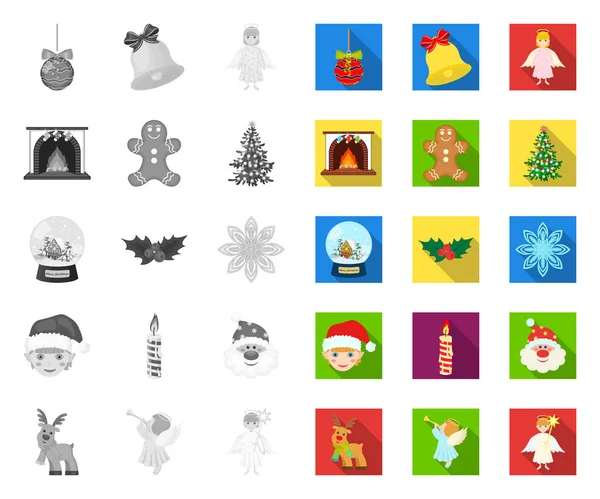 Christmas attributes and accessories mono,flat icons in set collection for design. Merry Christmas vector symbol stock web illustration. — Stock Vector