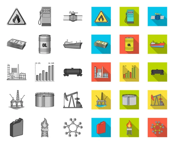 Indústria petrolífera mono, ícones planos em coleção de conjuntos para design. Equipamento e produção de óleo símbolo vetorial web ilustração . — Vetor de Stock