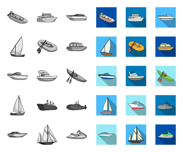 Water and sea transport mono, flat icons in set collection for design. Разнообразие лодок и кораблей векторные символы веб-иллюстрации . — стоковый вектор