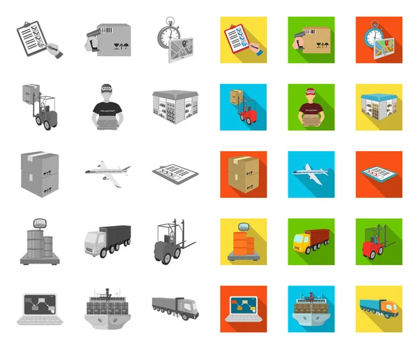 Logística y entrega mono, iconos planos en colección de conjuntos para el diseño. Transporte y equipo isométrico vector símbolo stock web ilustración . — Archivo Imágenes Vectoriales