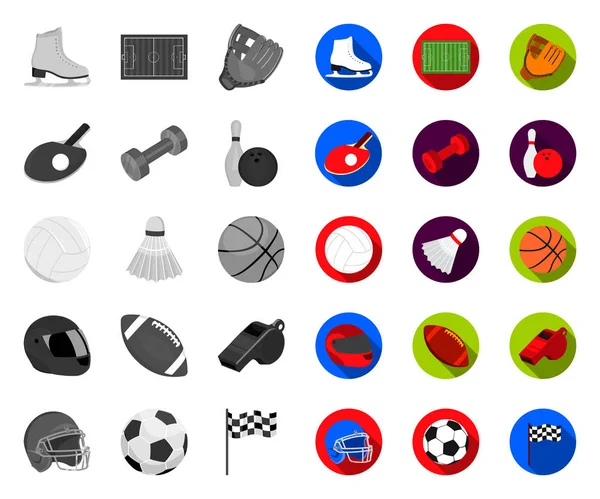 Diversi tipi di sport mono, icone piatte nella collezione set per il design. Sport attrezzature vettore simbolo stock web illustrazione . — Vettoriale Stock