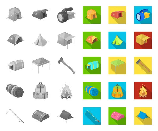 Различные виды палаток mono, плоские иконки в коллекции наборов для дизайна. Временное укрытие и векторные символы жилья на веб-иллюстрации . — стоковый вектор