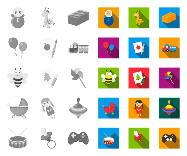 Детский игрушечный мононуклеоз, плоские иконы в наборе коллекции для оформления. Игры и безделушки векторные символы веб-иллюстрации . — стоковый вектор