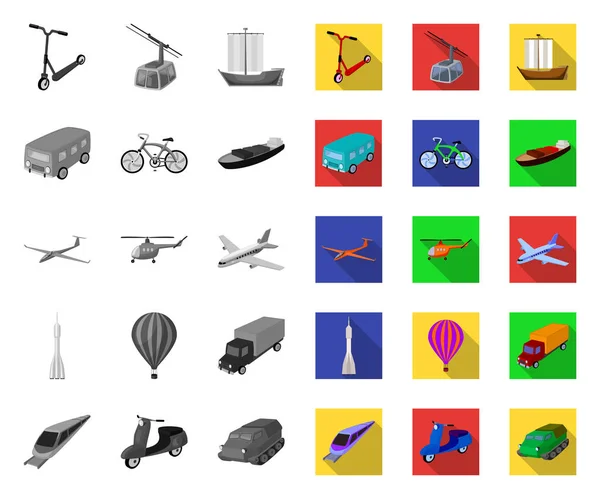 Diversi tipi di trasporto mono, icone piatte nella collezione set per il design. Auto e nave vettoriale simbolo stock web illustrazione . — Vettoriale Stock