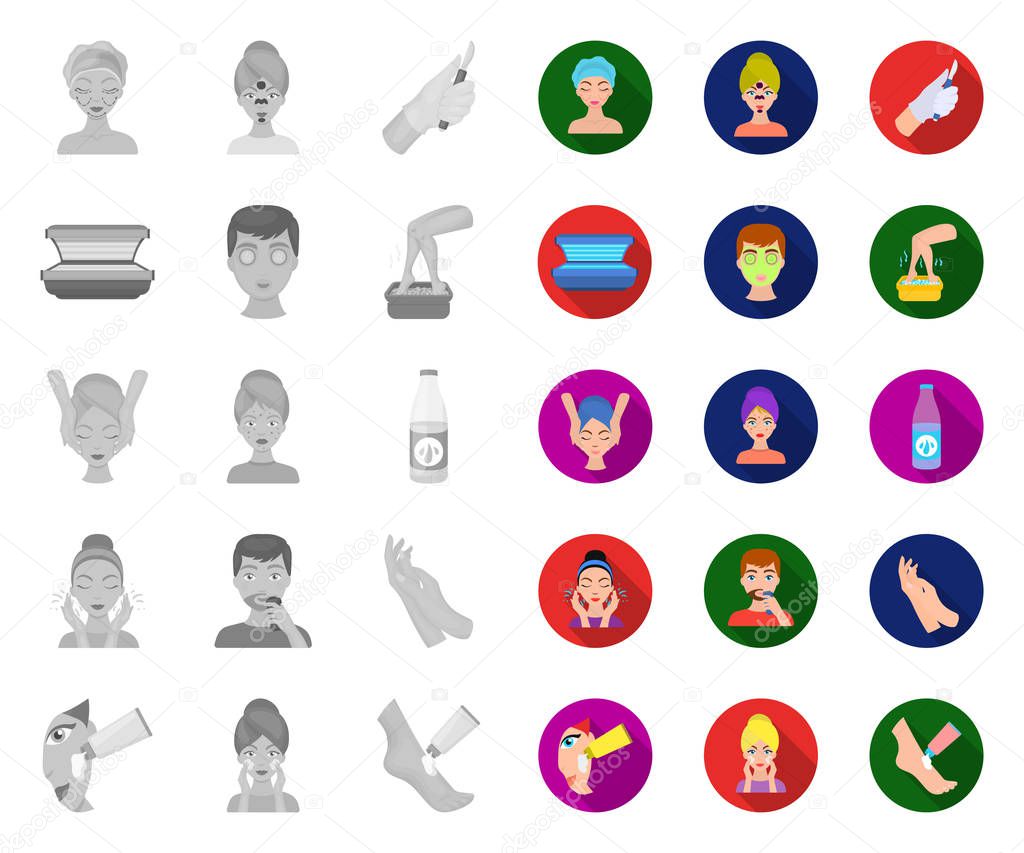 Skin care mono,flat icons in set collection for design. Face and body vector symbol stock  illustration.