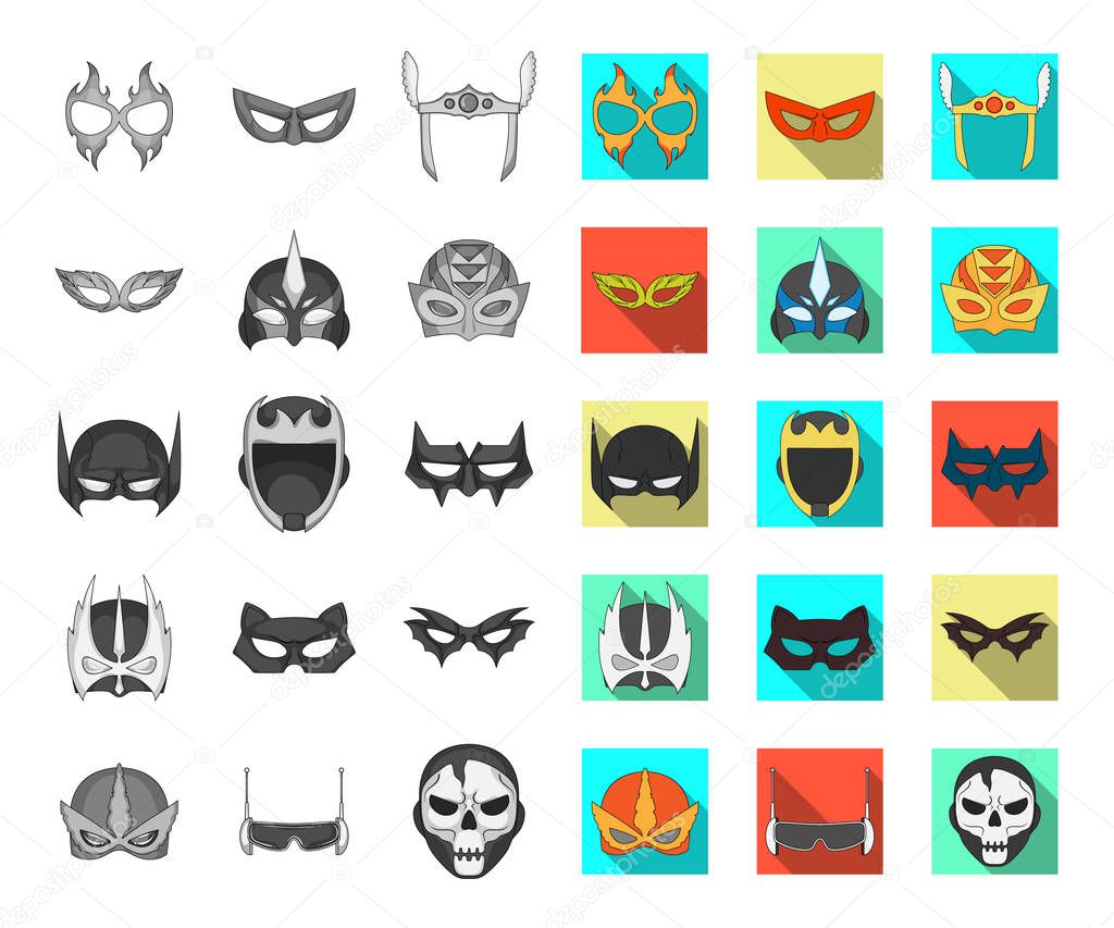 Isolated object of hero and mask sign. Collection of hero and superhero stock symbol for web.