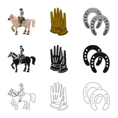 Ekipman ve binicilik sembolü yalıtılmış nesne. Hisse senedi için ekipman ve rekabet vektör simge kümesi.