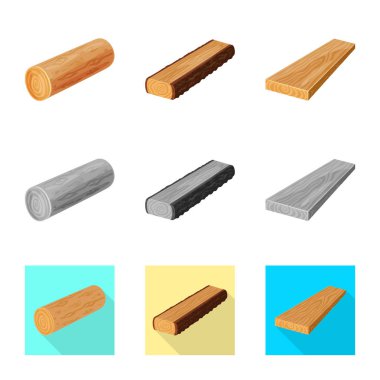 Ağaç ve ham simge vektör tasarımı. Hisse senedi için ağaç ve inşaat vektör simge kümesi.