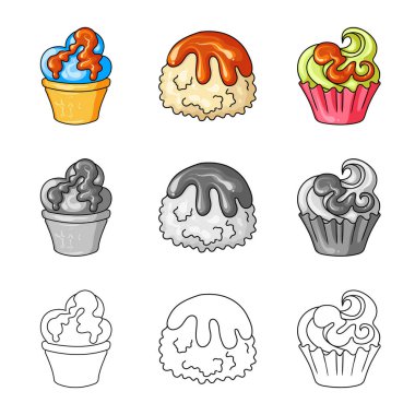 Şekerleme ve mutfak simgesi yalıtılmış nesne. Şekerlemeler ve hisse senedi için ürün vektör simge kümesi.