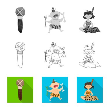 Evrim ve tarih öncesi simge vektör Illustration. Web için evrim ve geliştirme hisse senedi simgesi kümesi.