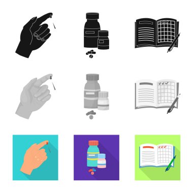 Diyet ve tedavi işareti vektör Illustration. Diyet ve ilaç hisse senedi simgesi için web topluluğu.