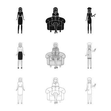 Duruş ve ruh hali simge vektör tasarımı. Duruş ve kadın hisse senedi vektör çizim.