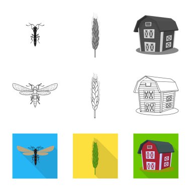 Yalıtılmış nesne tarım ve tarım sembolü. Hisse senedi için tarım ve bitki vektör simge topluluğu.