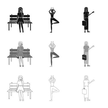 Duruş ve ruh hali simge vektör Illustration. Duruş ve kadın hisse senedi vektör çizim koleksiyonu.