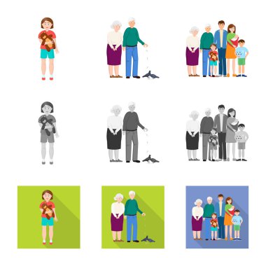 Vektör Illustration karakter ve avatar işareti. Karakter ve portre hisse senedi vektör çizim topluluğu.