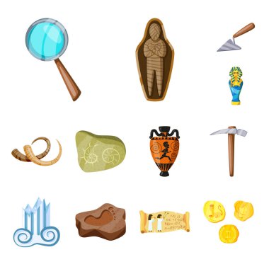 Arkeoloji ve tarihi simge vektör tasarımı. Arkeoloji ve kazı stok vektör illüstrasyon seti.