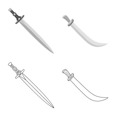 Oyun ve zırh sembolü yalıtılmış nesne. Oyun ve bıçak hisse senedi vektör çizim topluluğu.