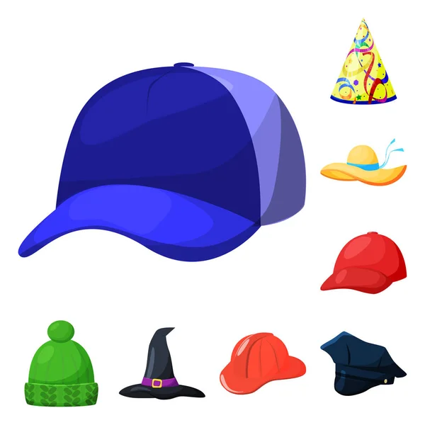 Izolovaný objekt pokrývky hlavy a napper Sign. Kolekce z pokrývky hlavy a helmu a vektorové ikony pro stock. — Stockový vektor
