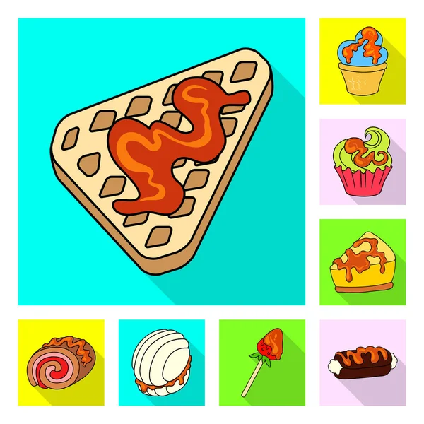 Vectorillustratie van zoetwaren en culinaire teken. Verzameling van zoetwaren en kleurrijke voorraad vectorillustratie. — Stockvector
