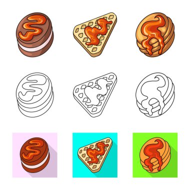 Şekerleme ve mutfak simgesi yalıtılmış nesne. Şekerlemeler ve hisse senedi için ürün vektör simge koleksiyonu.