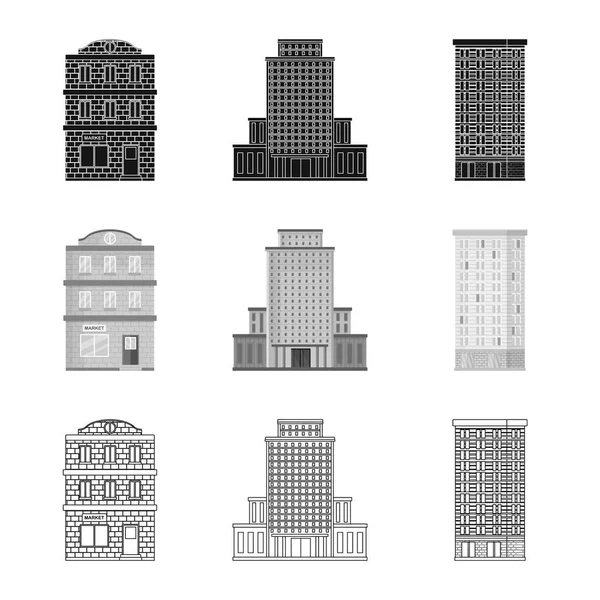 Diseño vectorial de símbolo municipal y central. Colección de icono vectorial municipal y patrimonial para stock . — Archivo Imágenes Vectoriales