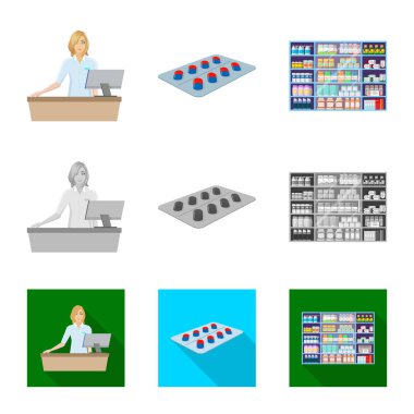 Perakende ve sağlık simge vektör tasarımı. Web için perakende ve sağlık hisse senedi simgesi kümesi.