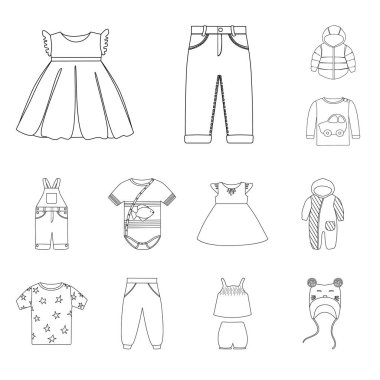 Yalıtılmış aşınma nesnesi ve çocuk işareti. Aşınma ve giyim stok vektör illüstrasyon seti.
