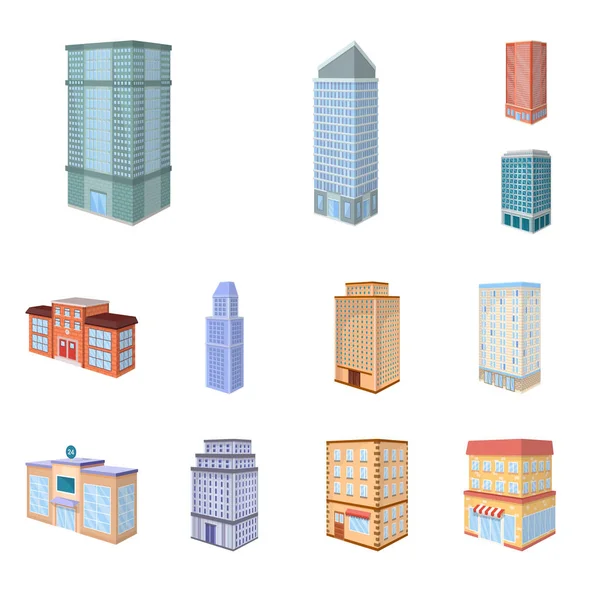 Objeto aislado de ciudad e icono de construcción. Colección de iconos vectoriales de ciudad y apartamento para stock . — Vector de stock