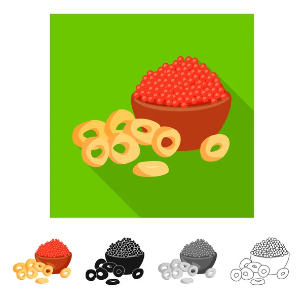 Conception vectorielle de l'anneau et du symbole de caviar. Ensemble d'illustration vectorielle de stock d'anneaux et de frites . — Image vectorielle