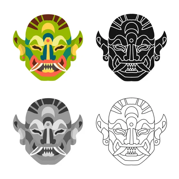 マスクとインドネシアのシンボルの分離されたオブジェクト。マスクとエスニックストックベクトルイラストのコレクション. — ストックベクタ