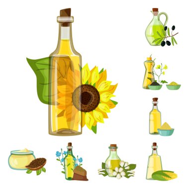 Şişe ve cam simgesi izole nesne. Stok için şişe ve tarım vektör simgesi seti.