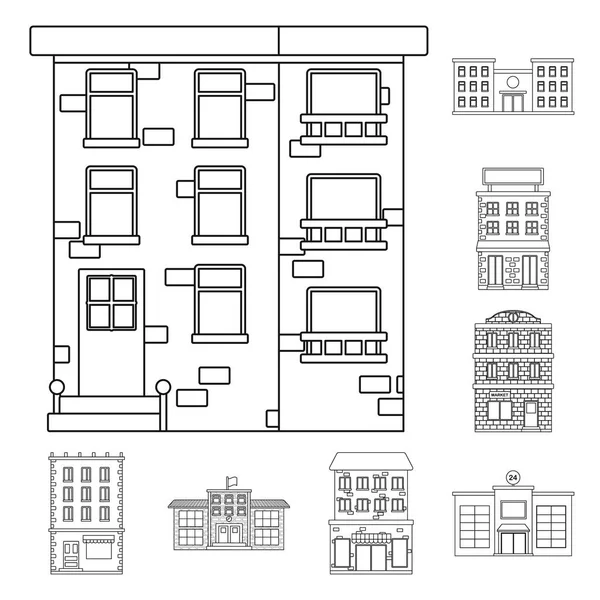 Objet isolé d'architecture et symbole extérieur. Ensemble d'architecture et symbole de stock de la ville pour le web . — Image vectorielle