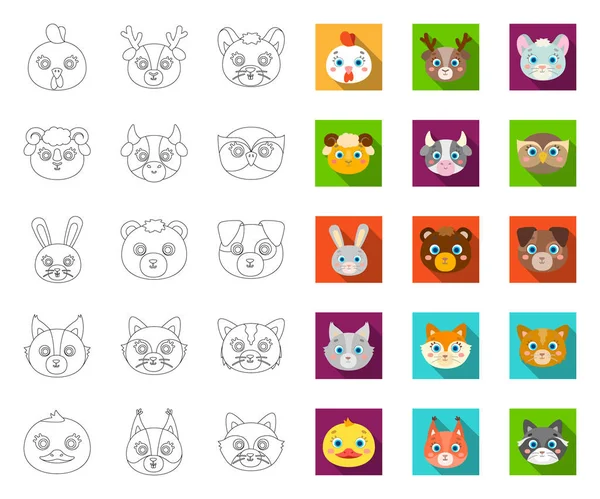 Hayvanların namluları anahat, tasarım için set koleksiyonunda düz simgeler. Vahşi ve evcil hayvanlar vektör sembolü stok web illüstrasyon.