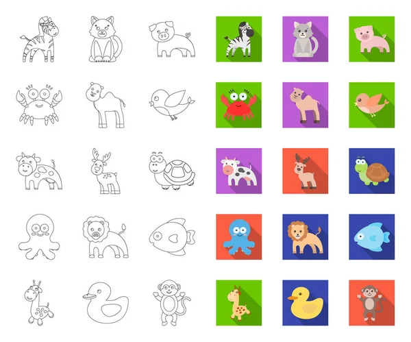 Gerçekçi olmayan bir anahat, set koleksiyonu tasarım için düz hayvan simgeler. Oyuncak hayvanlar sembol stok web illüstrasyon vektör.