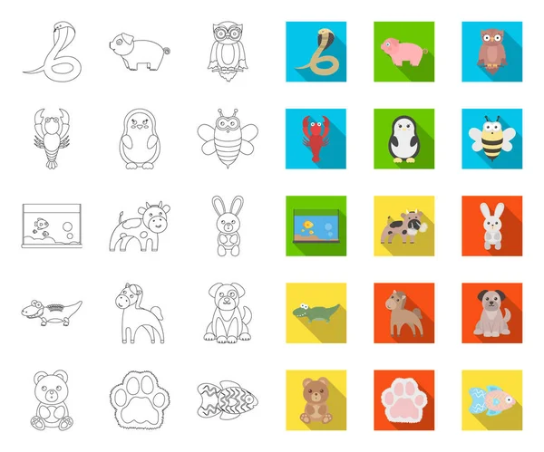 Een onrealistisch outline, plat dierlijke pictogrammen in set collectie voor design. Speelgoed dieren vector symbool voorraad web illustratie. — Stockvector