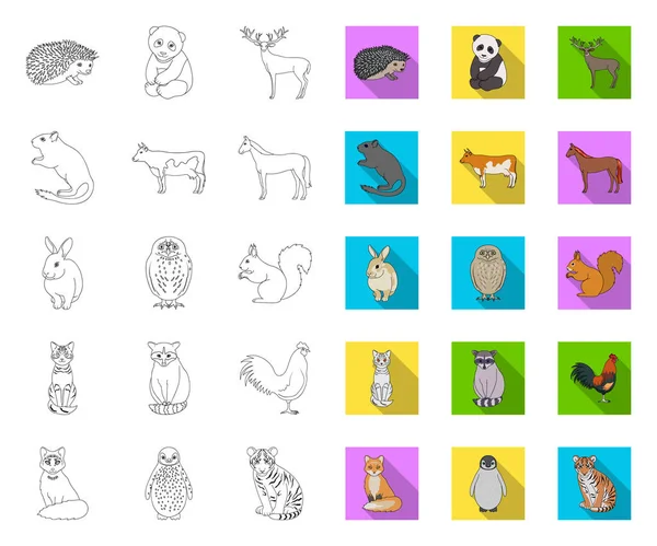 Esquema de animales realistas, iconos planos en la colección de conjuntos para el diseño. Animales salvajes y domésticos vector símbolo stock web ilustración . — Vector de stock