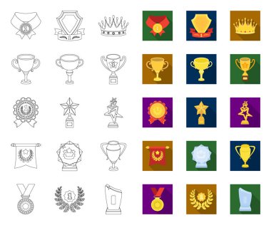 Ödüller ve kupaana, tasarım için set koleksiyonunda düz simgeler. Ödül ve başarı vektör sembolü stok web illüstrasyon.