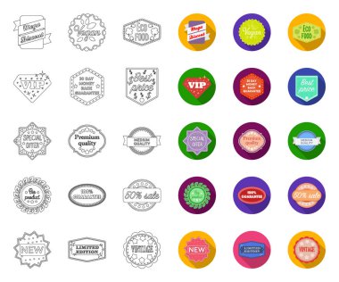 Tasarım için set koleksiyonunda farklı etiket anahattı, düz simgeler. Dizin ve marka vektör sembolü stok web illüstrasyon.