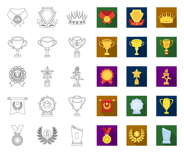 Premios y trofeos esquema, iconos planos en la colección de conjuntos para design.Reward y logro vector símbolo stock web ilustración . — Vector de stock