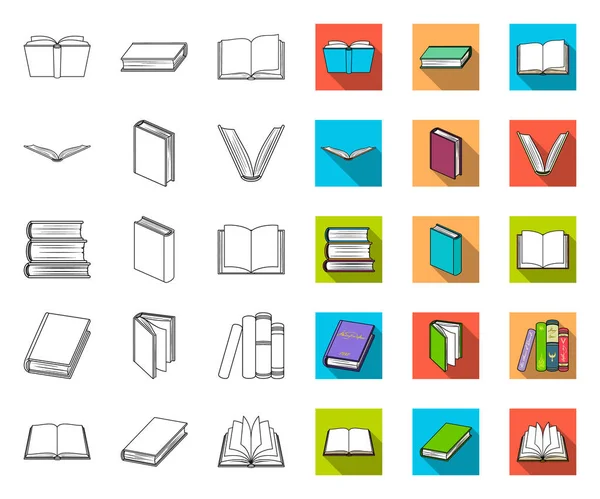 Libro en el esquema de encuadernación, iconos planos en la colección de conjuntos para el diseño. Productos impresos vector símbolo stock web ilustración . — Archivo Imágenes Vectoriales