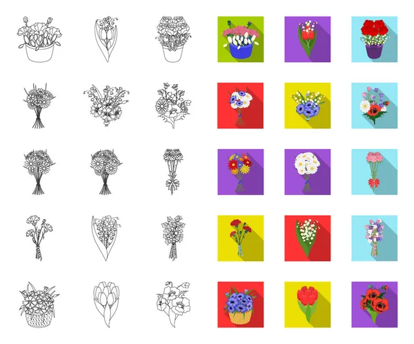 Un ramo de flores frescas, iconos planos en la colección de conjuntos para el diseño. Varios ramos vector símbolo stock web ilustración . — Archivo Imágenes Vectoriales