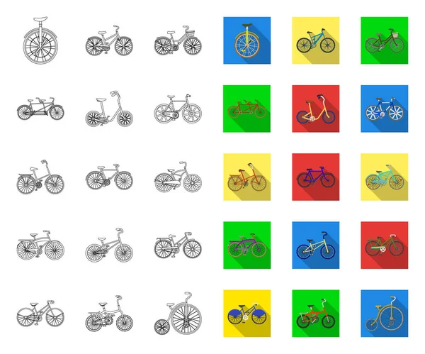 Various bicycles outline,flat icons in set collection for design. The type of transport vector symbol stock web illustration. — Stock Vector