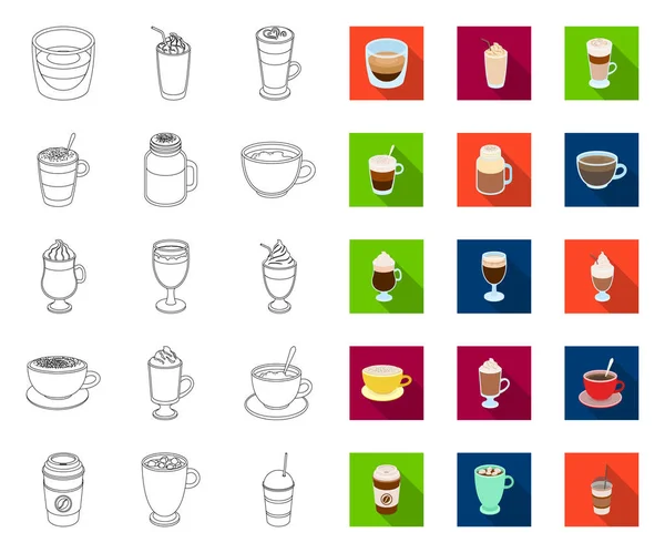 Различные виды кофе очертания, плоские иконки в коллекции наборов для дизайна. Векторные символы кофейных напитков . — стоковый вектор